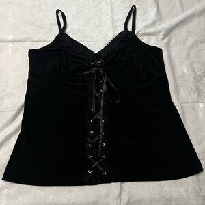 Vintage Fashion Bug Black Lace-Up Cami Tank Top